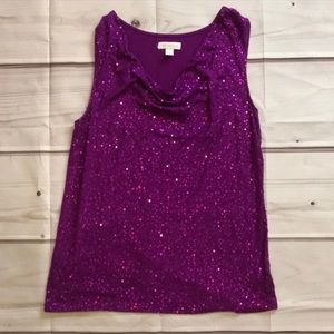Purple Sequin Swoop Neck Top